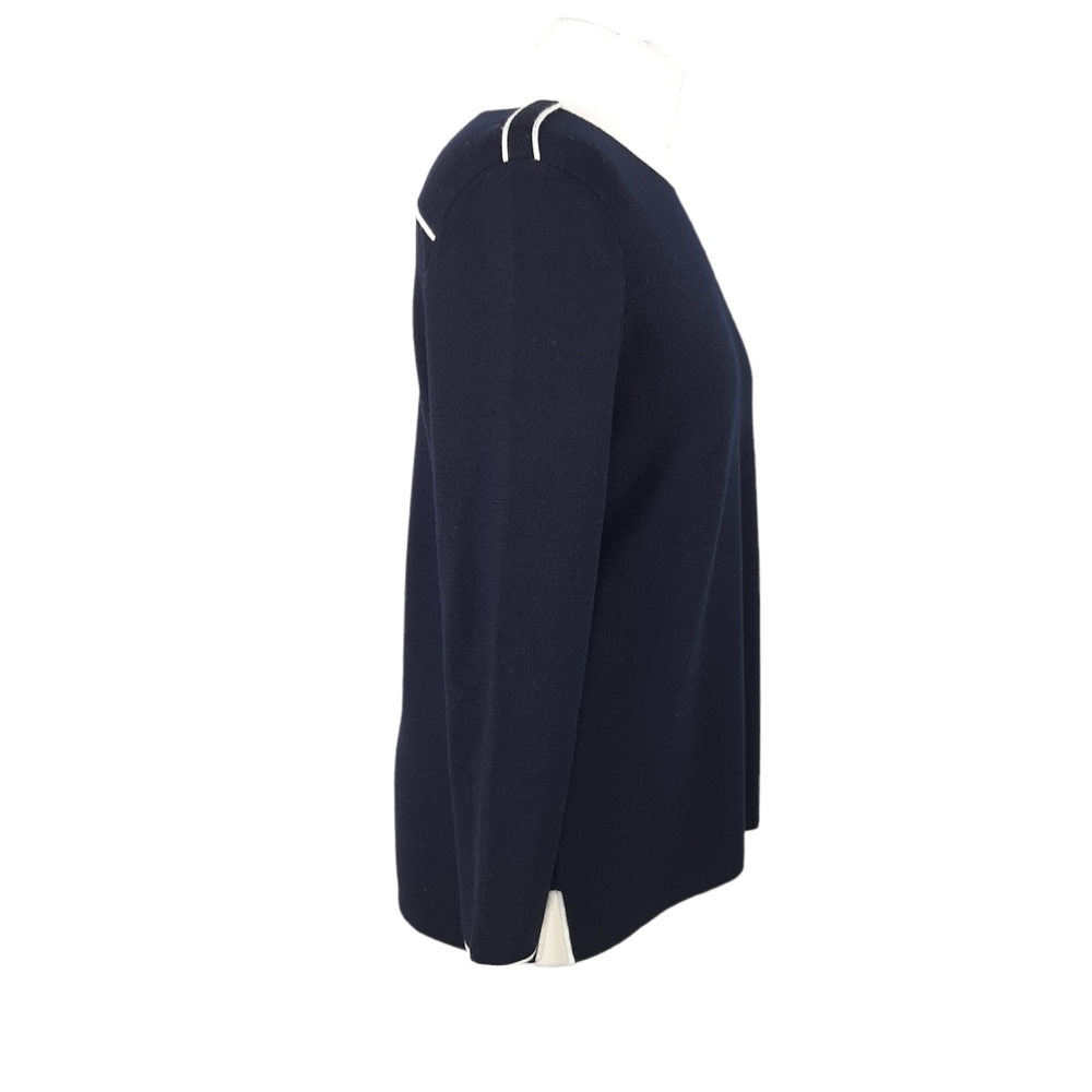 SAINT JAMES Women's Navy Blue 100% Wool Jumper UK Size 12 Contrast Trim Breton - Picture 7 of 15
